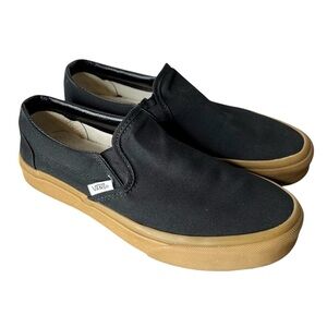 VANS CUSTOMS Classic Slip Ons Black Canvas Gum Soles Pro Off The Wall Size 7.5